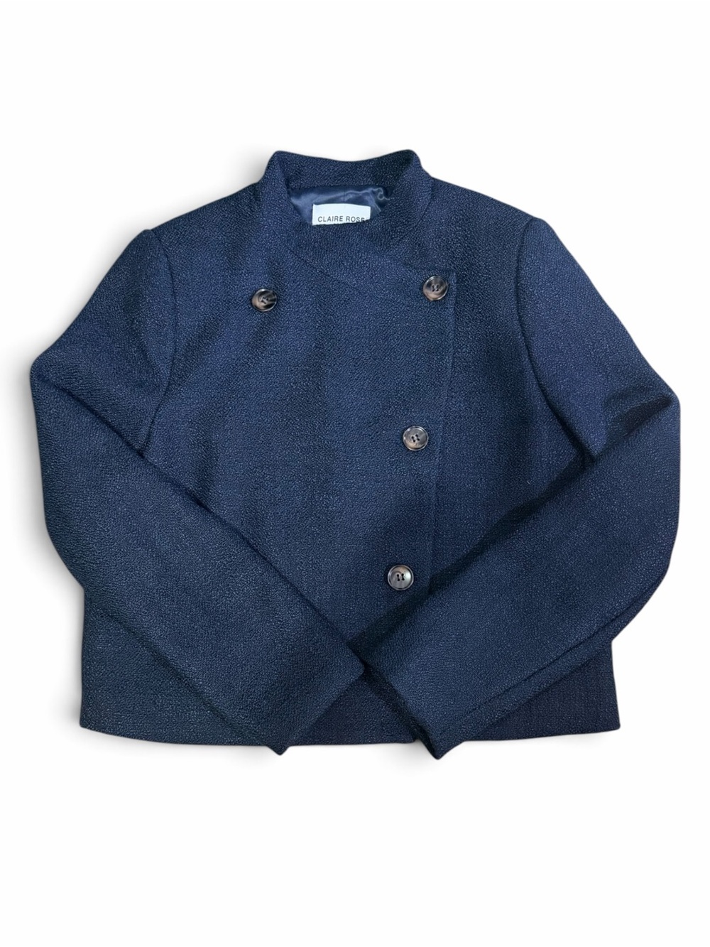 Claire Rose x NA-KD Cropped Textured Blazer in Dark Navy Blue Size 34 (Small)